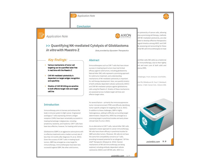 Application note on quantifying NK-mediated cytolysis of glioblastoma in vitro using Maestro Z impedance assays