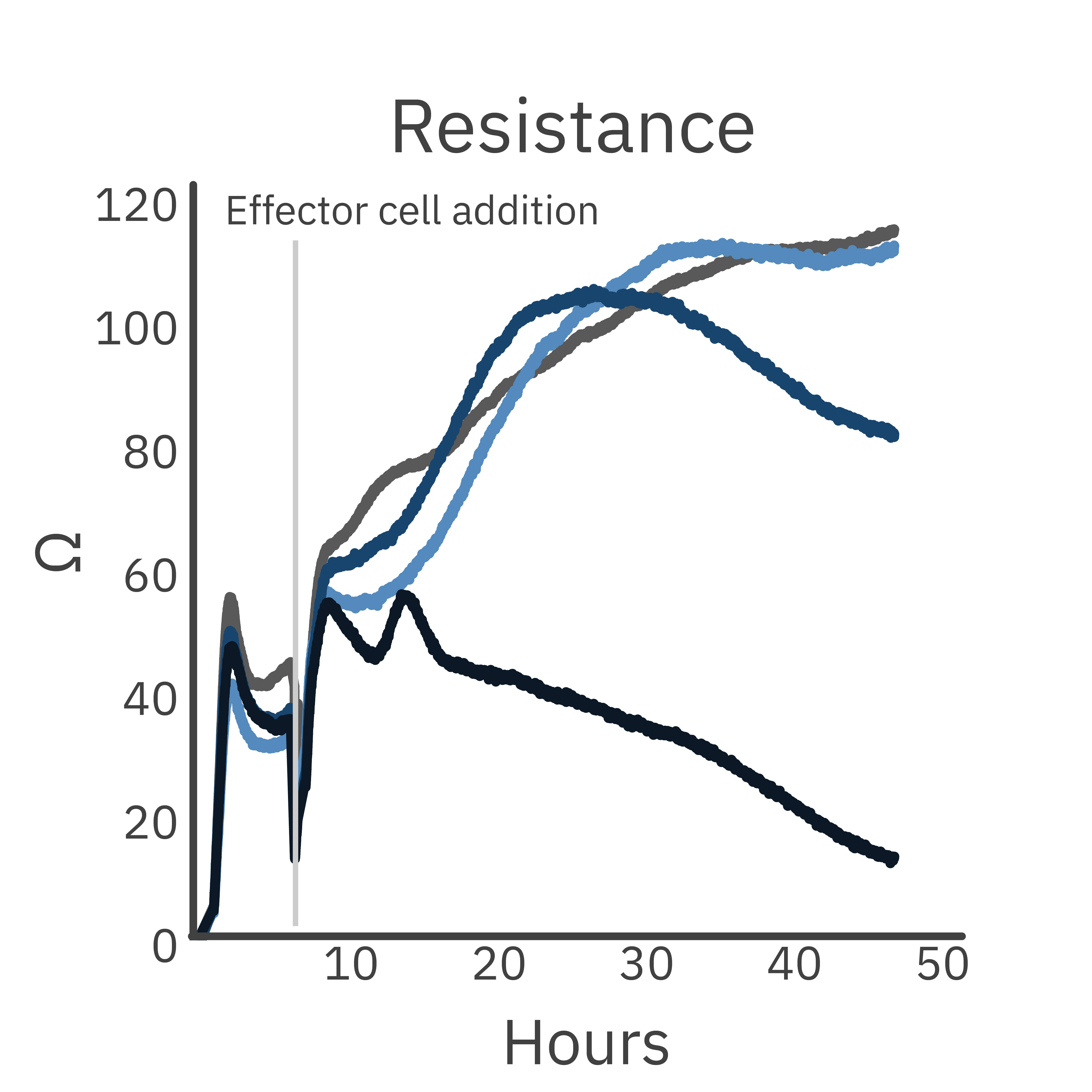 Maestro Z impedance resistance graph showing trastuzumab-enhanced NK cell killing of A172 cancer target cells in vitro